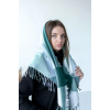 Велика зелена кашемірова хустка косинка в клітину CASHMERE